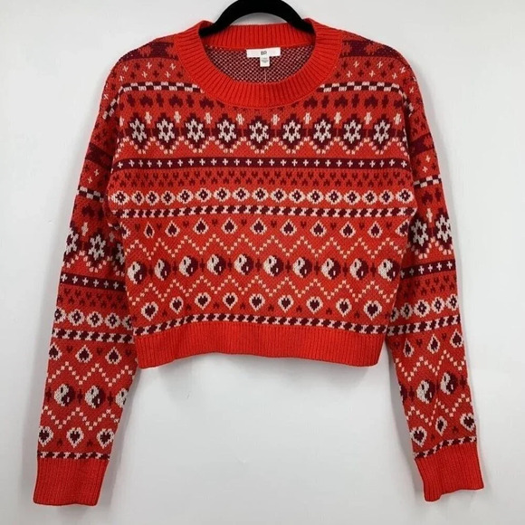 BP Nordstrom Women's Crafted Holiday Fairisle Sweater‎ In Red Scarlet Size S NWT - Picture 2 of 11